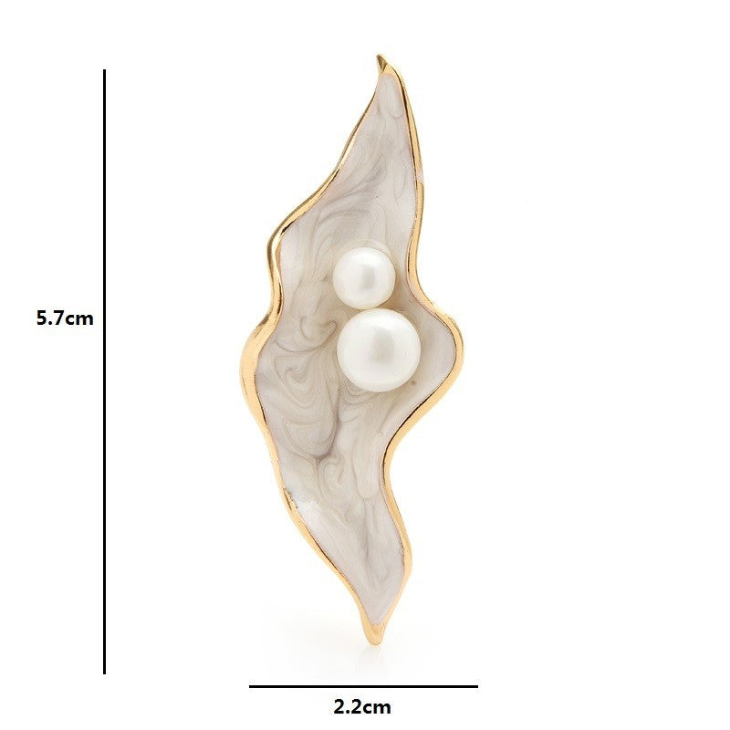 2PCS Abstract Swirl Enamel Pearl Brooch Pin Set Light Blue & White
