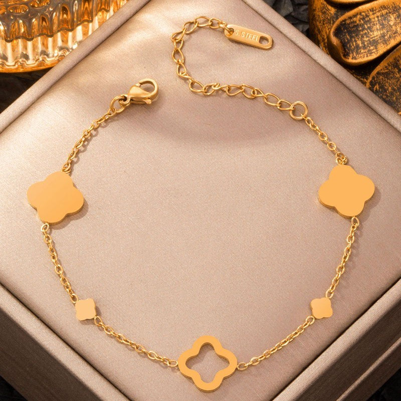 Golden Clover Stainless Steel Chain Bracelet Good Luck Jewelry
