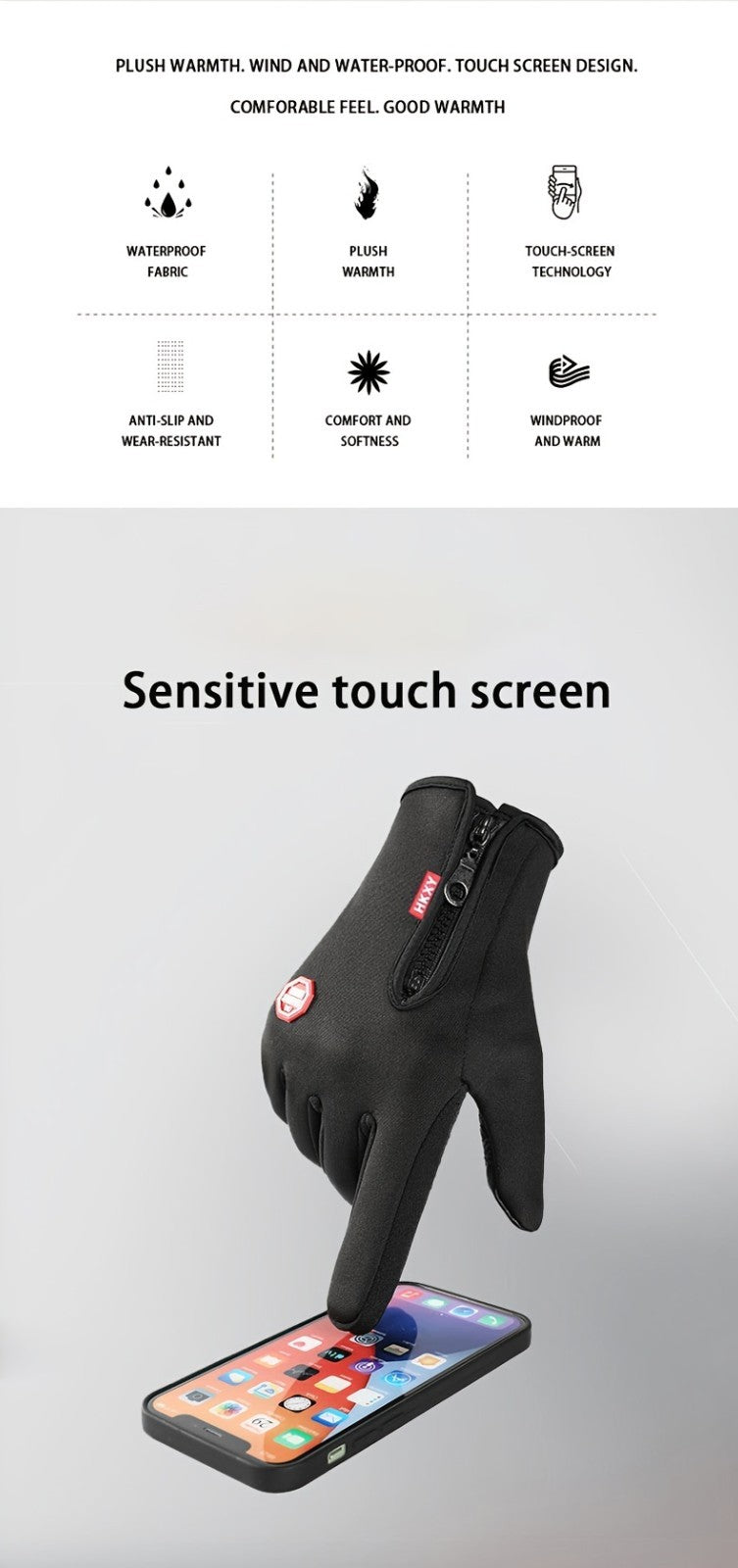 Black Thermal Waterproof Winter Cycling Gloves Anti-Slip Touch Screen Sports M