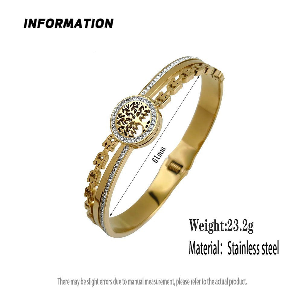 Tree of Life Bracelet for Women 18K Gold Plated Stainless Steel Jewelry for Lady