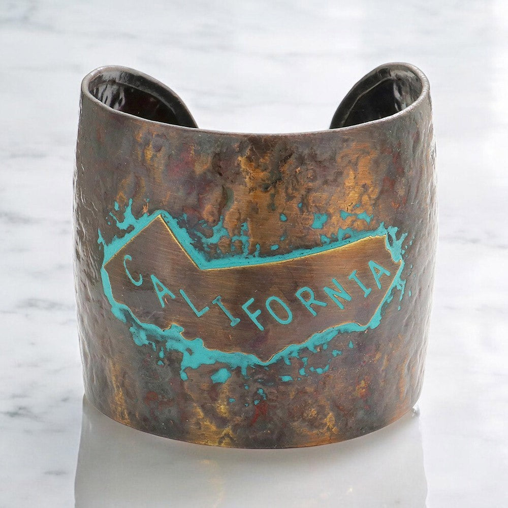 2-Pack! Wide Hammered California Cuff Bracelet Set | Gold Tone & Patina Copper
