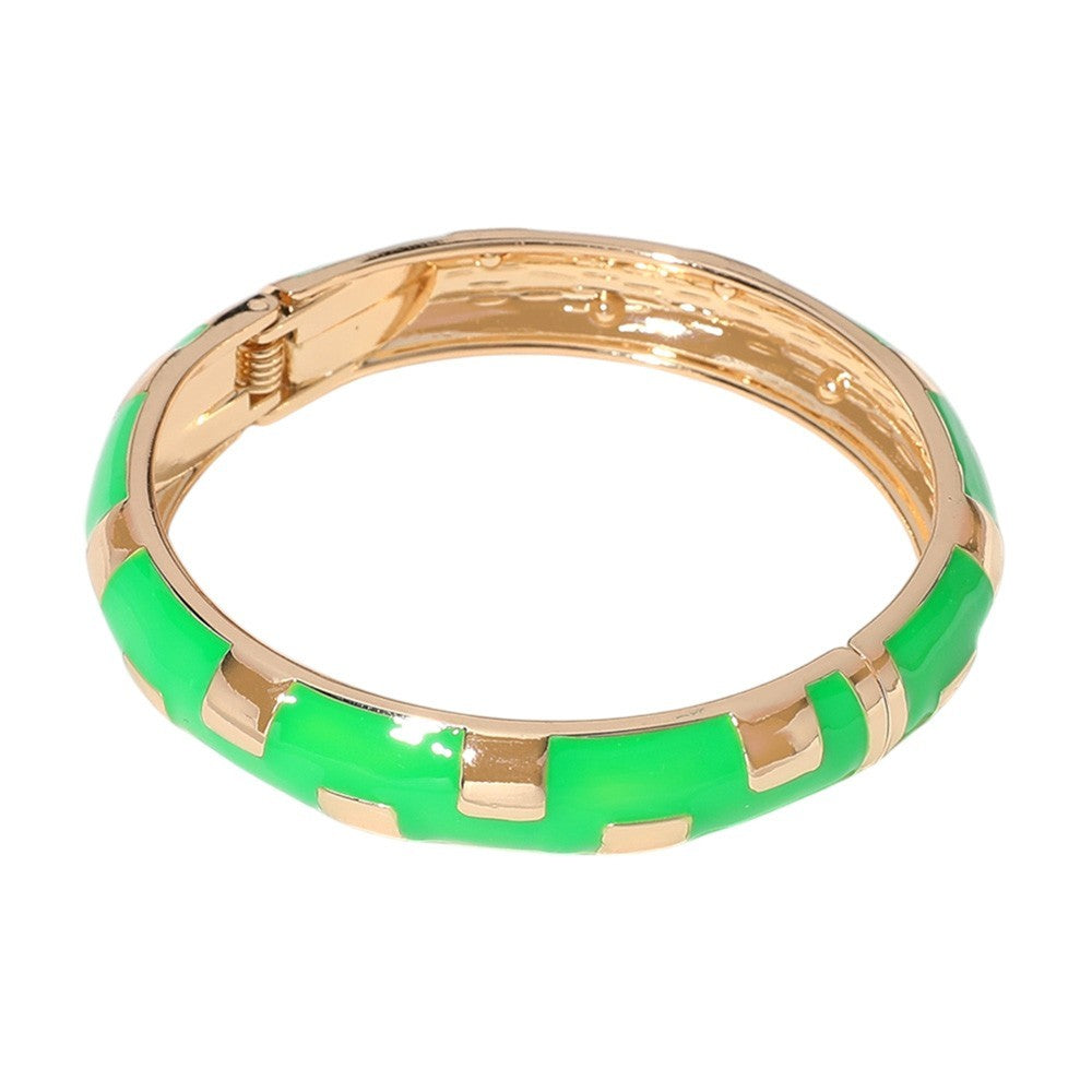 2PCS Gold Plated Enamel Geometric Hinged Bangle Bracelet Set for Women Jewelry
