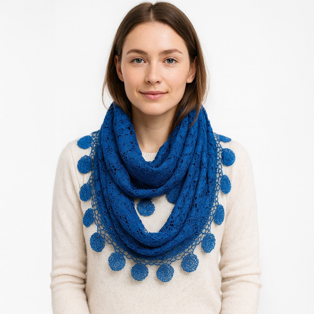 Elegant Flower Crochet Lace Scarf Jean Blue Lightweight Fashion Accessory 28x56