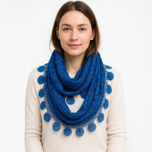 Elegant Flower Crochet Lace Scarf Jean Blue Lightweight Fashion Accessory 28x56