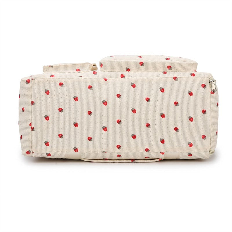 Strawberry Corduroy Travel Duffel Bag Shoe Compartment Trolley Sleeve