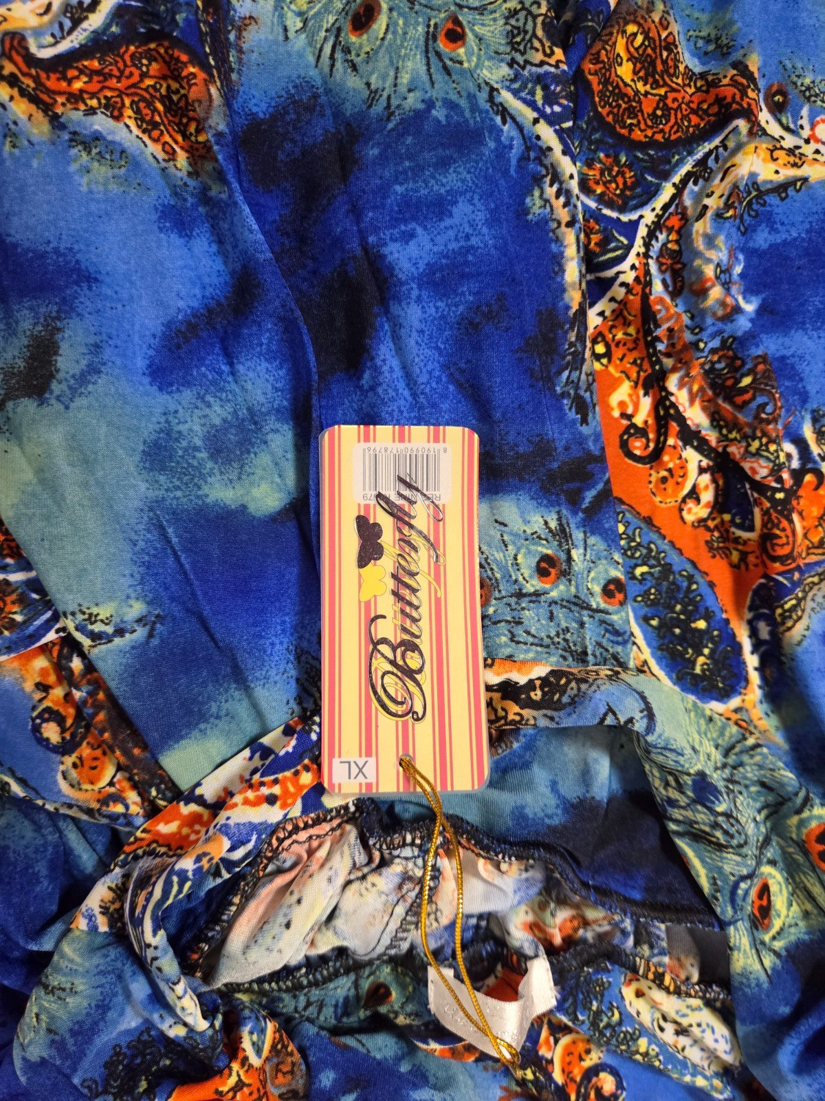 Women’s Blue Paisley Harem Shorts XL with Pockets Boho Lightweight Summer Shorts