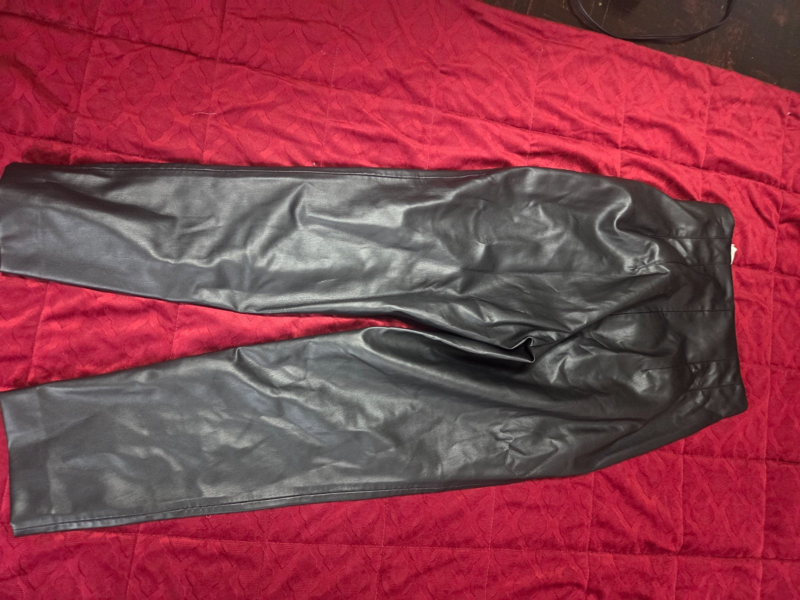 Women’s Faux Leather Pants Size Medium High Waist Straight Leg Black Trousers