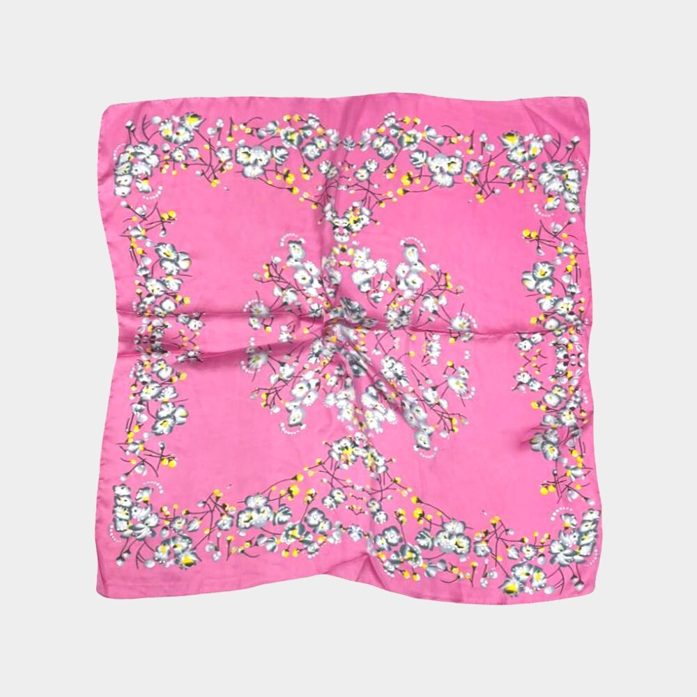 Pink Floral Satin Square Scarf for Women Lightweight Silky Head Neck Shawl 35"