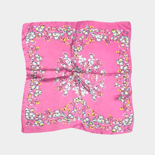 Pink Floral Satin Square Scarf for Women Lightweight Silky Head Neck Shawl 35"