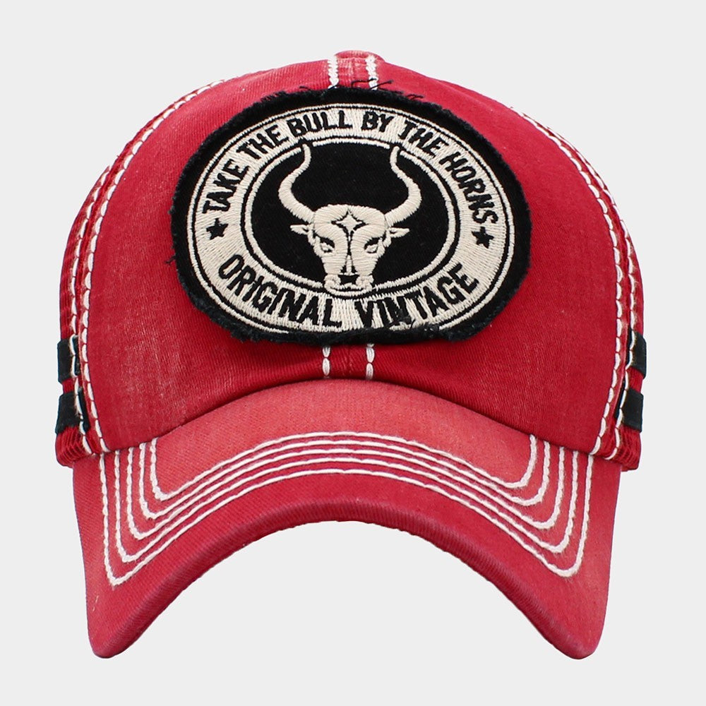 Take The Bull By The Horns Vintage Trucker Hat Red Mesh Back Baseball Cap