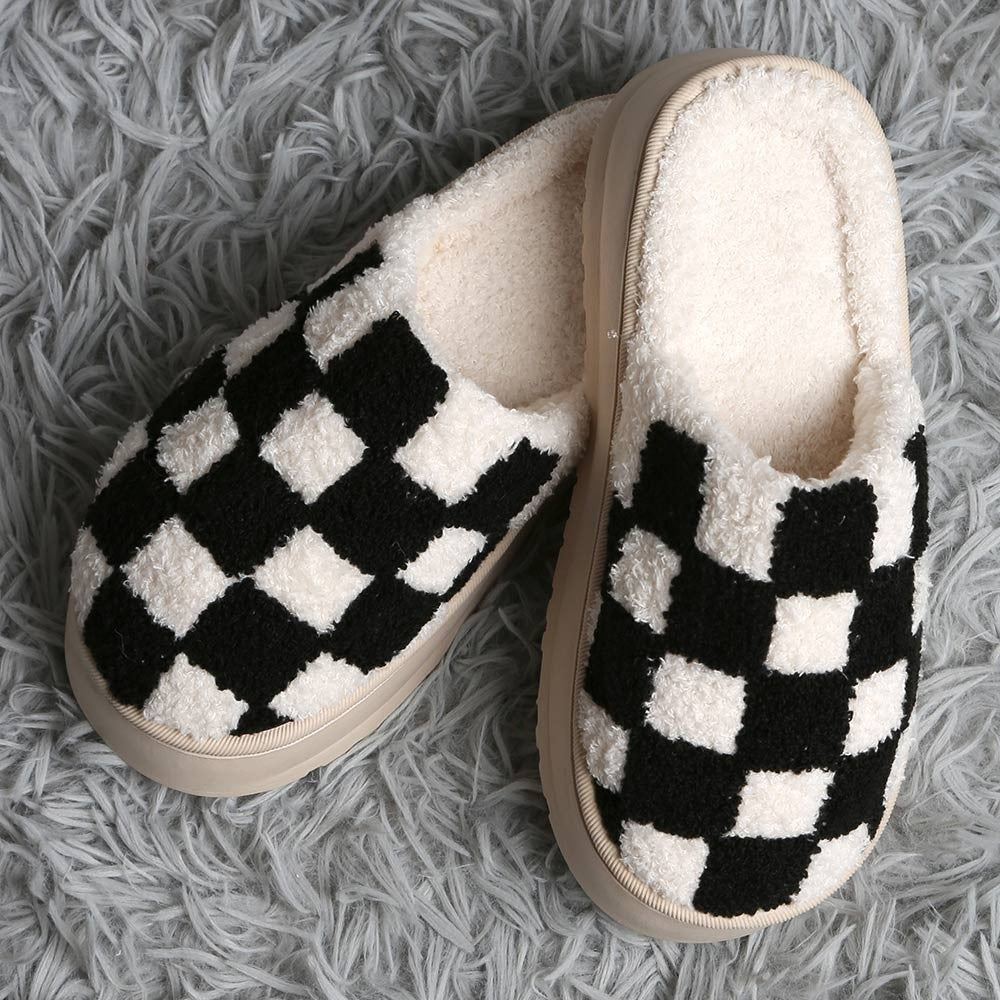 Checkered Platform Slippers Women Men Soft Indoor House Floor Comfy Cozy Shoes