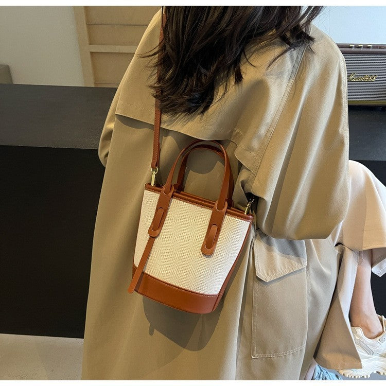 Sturdy Canvas Bucket Bag for Women Shoulder Strap Crossbody Retro Casual Handbag