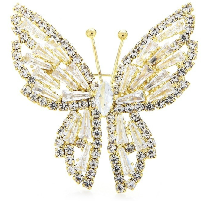 2pcs Sparkling Rhinestone Crystal Butterfly Brooches Pins Wedding Jewelry Gift