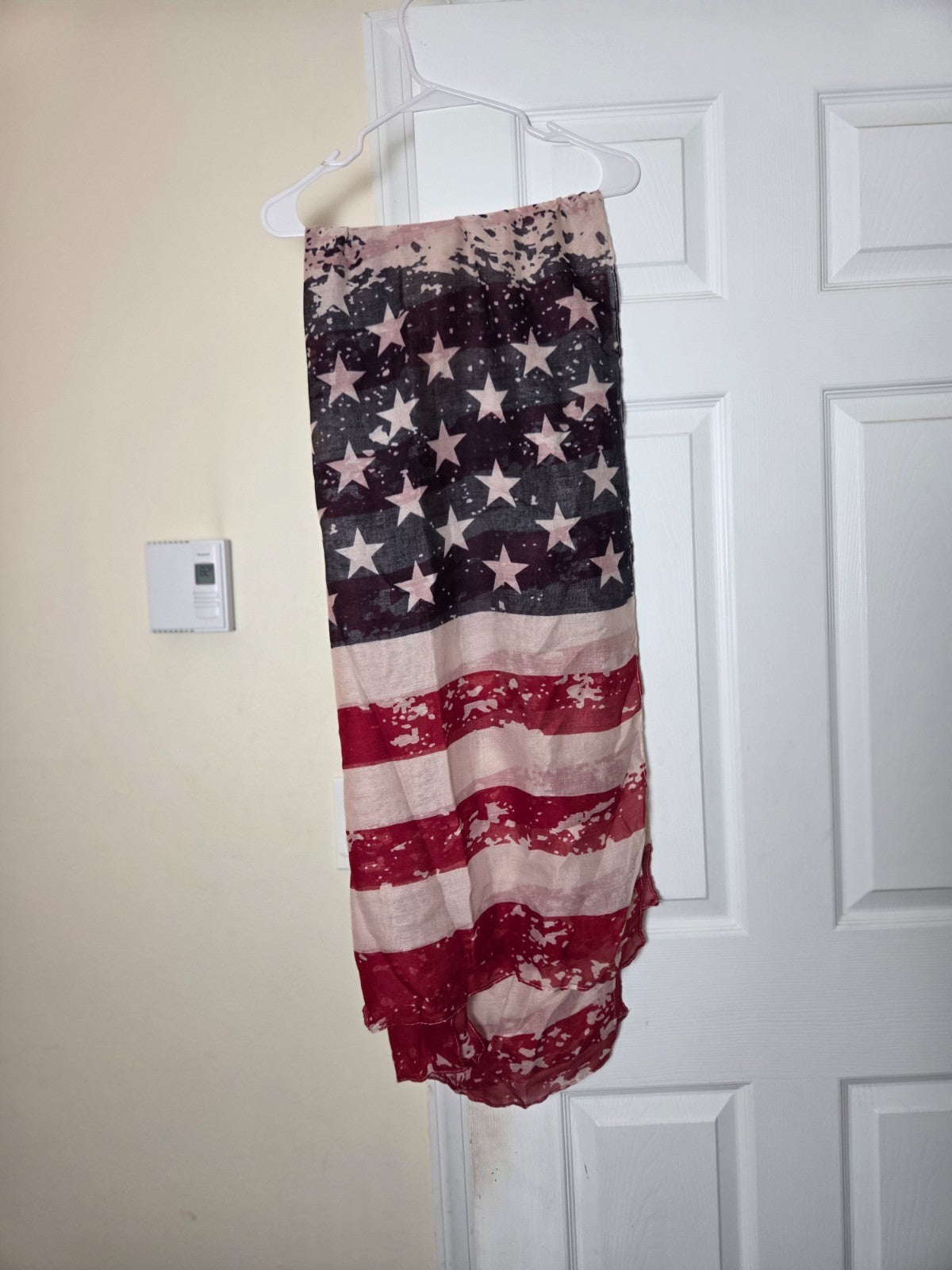 USA Flag Printed Sheer Wrap Scarf for Women Lightweight Patriotic Shawl
