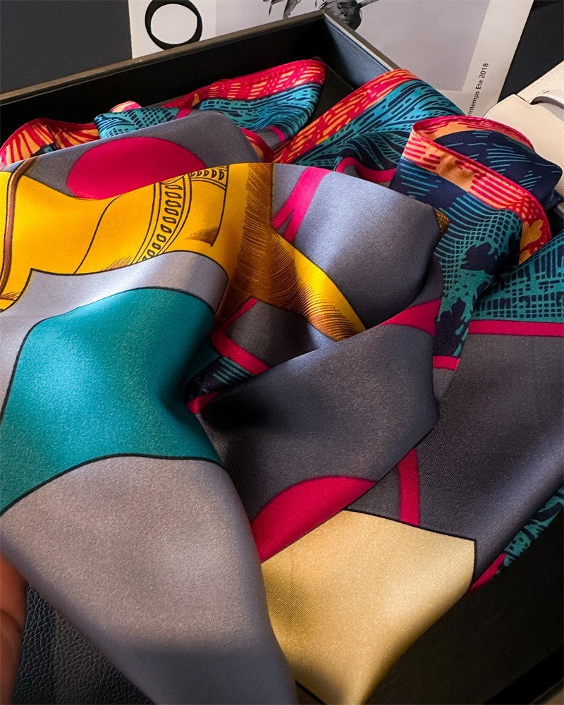 Bold Pop Art Horse Scarf Designer Style Geometric Print Satin Square Head Scarf