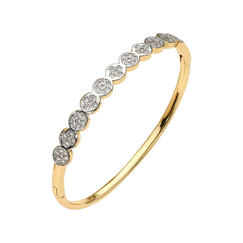 SECRET BOX Women's Stainless Steel Rhinestone Pave Circle Hinged Bangle Bracelet