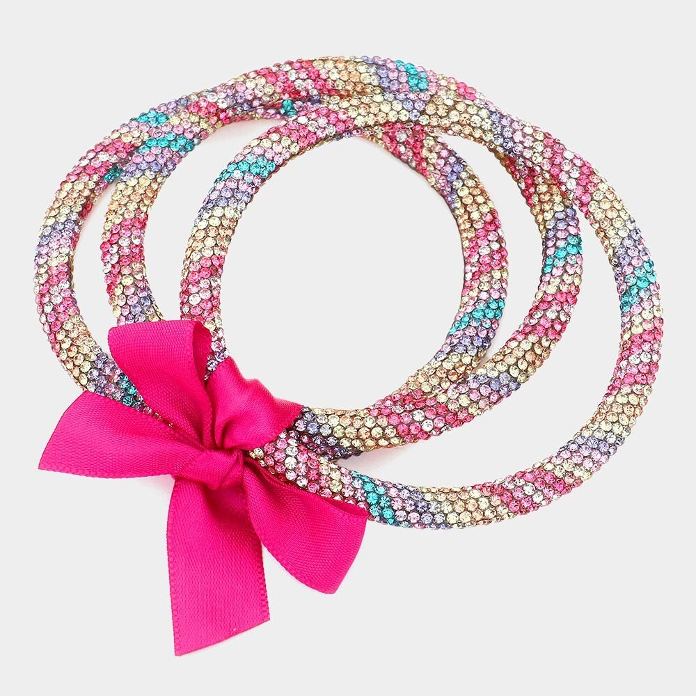 Multicolored 3PCS Rhinestone Bangle Set Layered Stackable Bracelets for Women