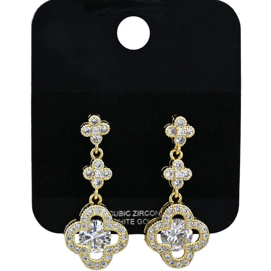Clover Dangle Drop Earrings Cubic Zirconia Gold Tone Women's Fashion Jewelry