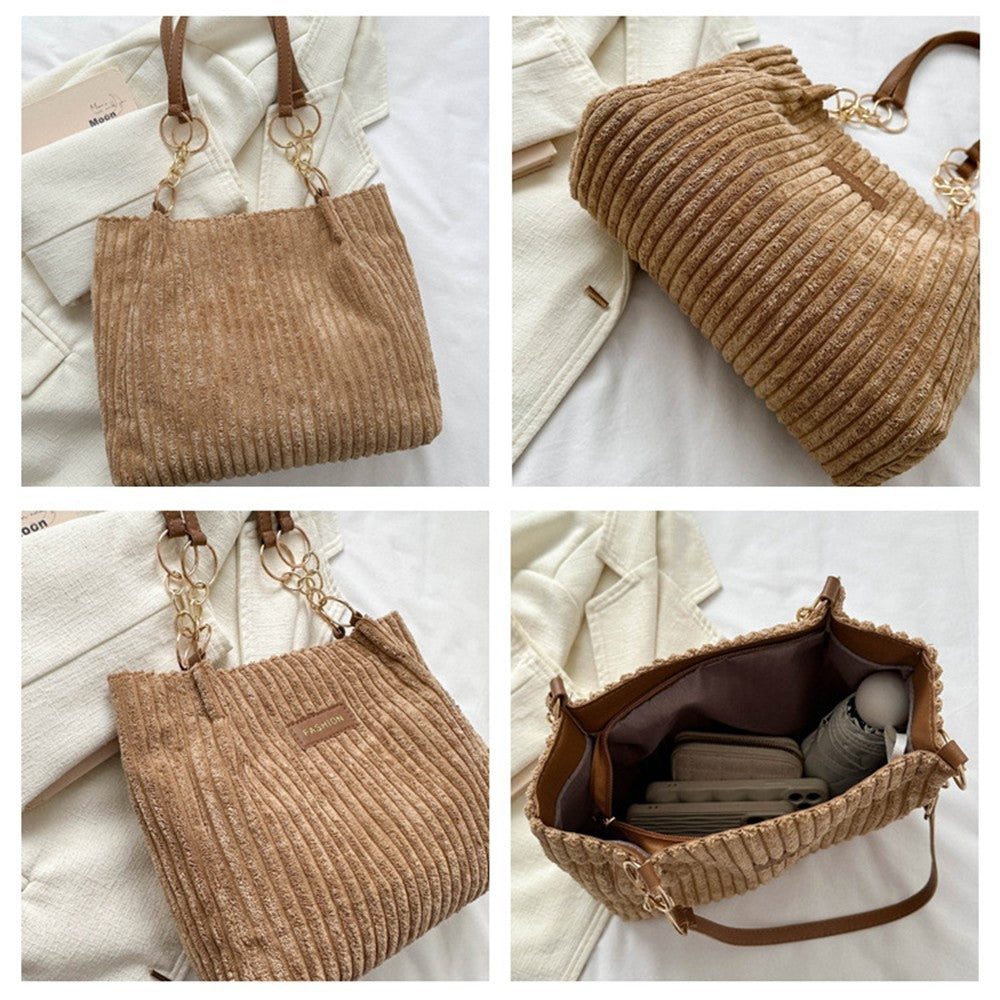 Women's Corduroy Shoulder Bag Tote Handbag Fashion Casual Large Capacity Purse