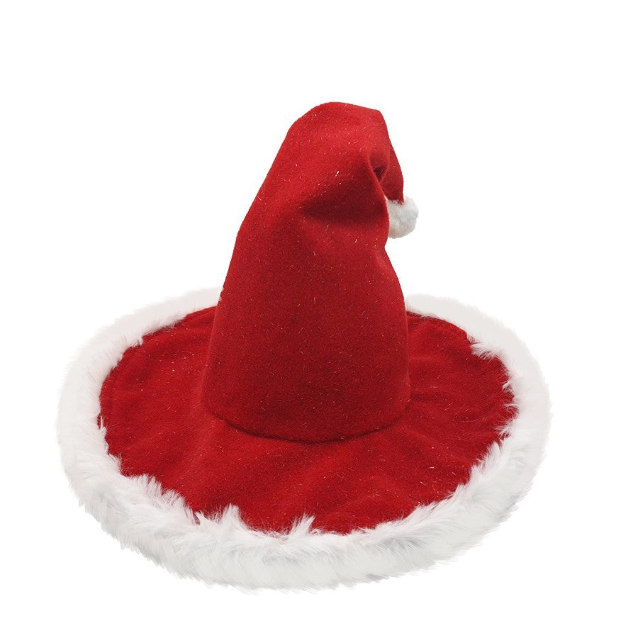 Wide Brim Santa Hat Red Christmas Costume Cap Adult Witch Style 19in Diameter