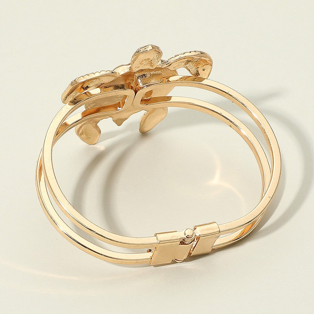 Intricate Mother of Pearl Turtle Hinged Bracelet Gold Tone  Fashion Jewelry