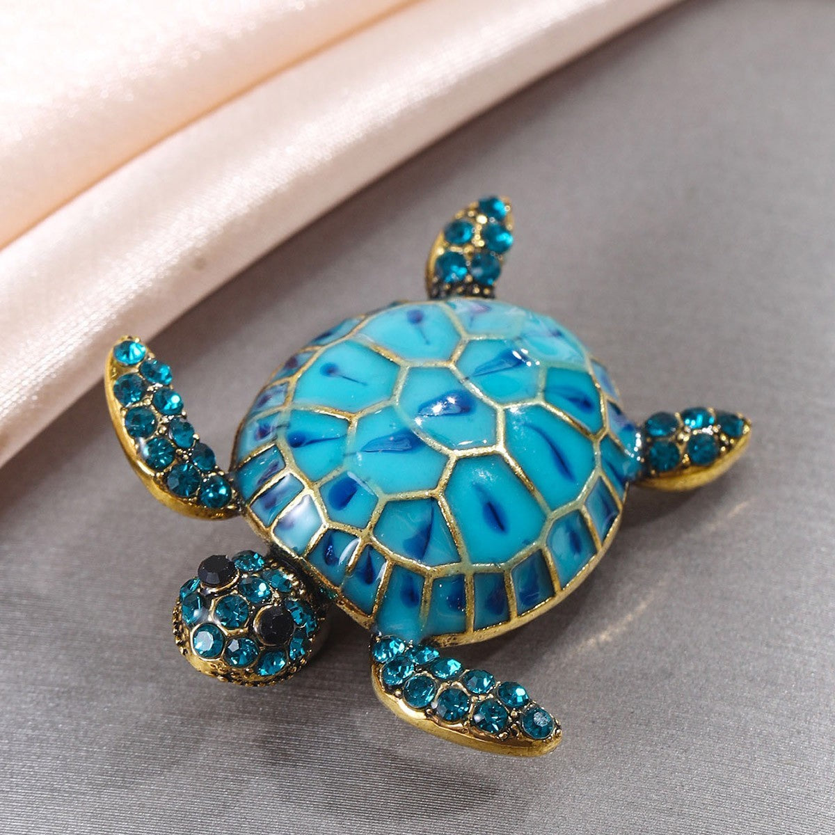Blue Rhinestone Sea Turtle Brooch Pin Animal Jewelry