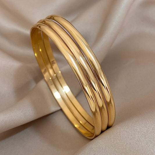 Unisex 3 Pack Stainless Steel Bangle Bracelets Fashion Jewelry Set Gold Tone