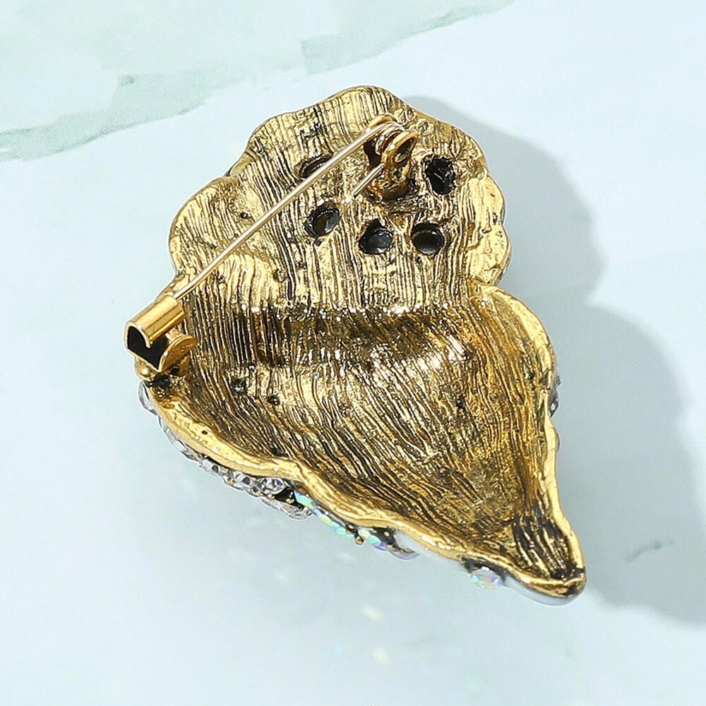 Stone Embellished Enamel Conch Seashell Brooch Pin for Women Nautical Jewelry