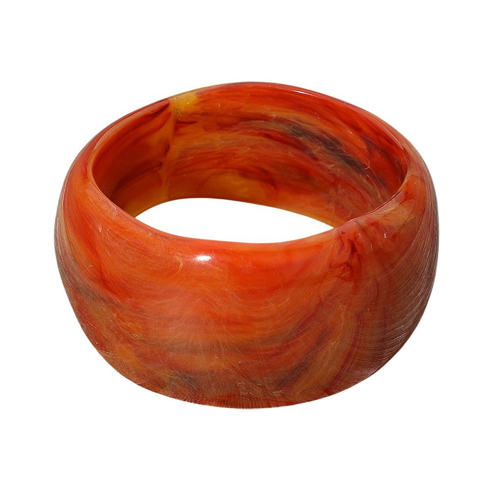 2pc Vintage Style Wide Resin Bangle Cuff Bracelet Red Orange Amber Swirl Set