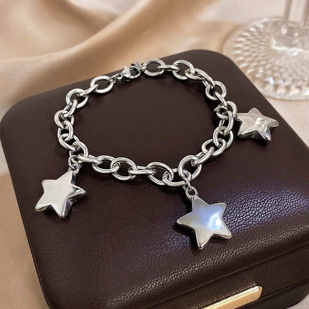 2pcs Gold Silver Star Charm Bracelet Set Chain Link Adjustable Jewelry