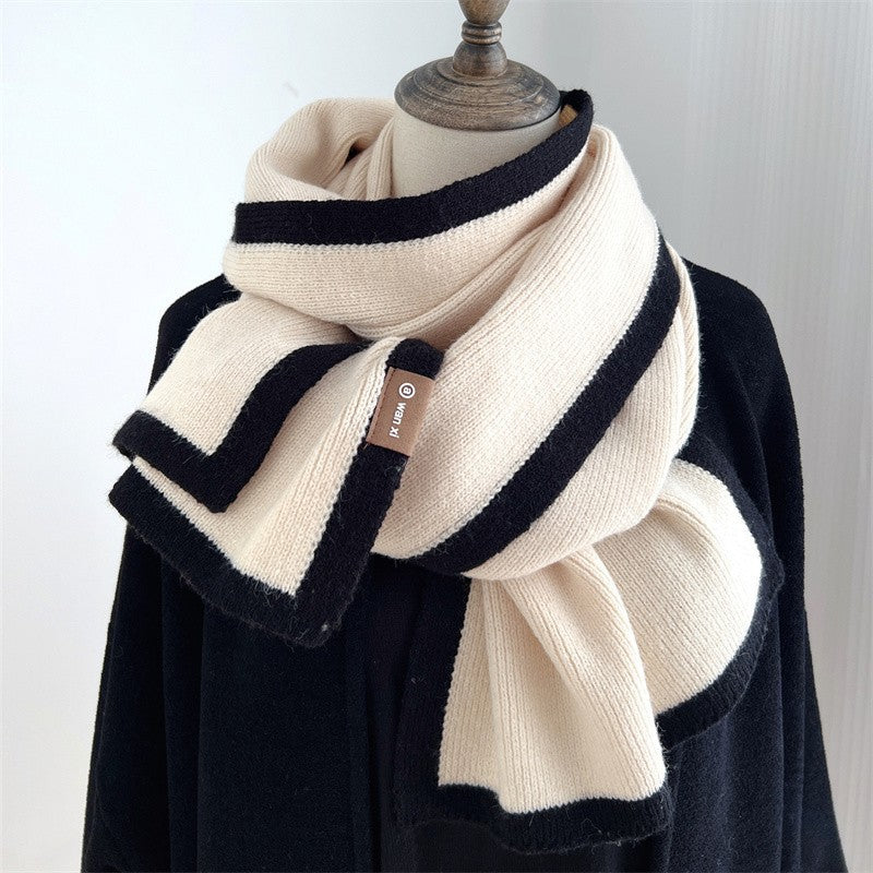2-Pack! Reversible Chunky Knit Scarf Set  Black & Cream Wraps and Scarves Unisex