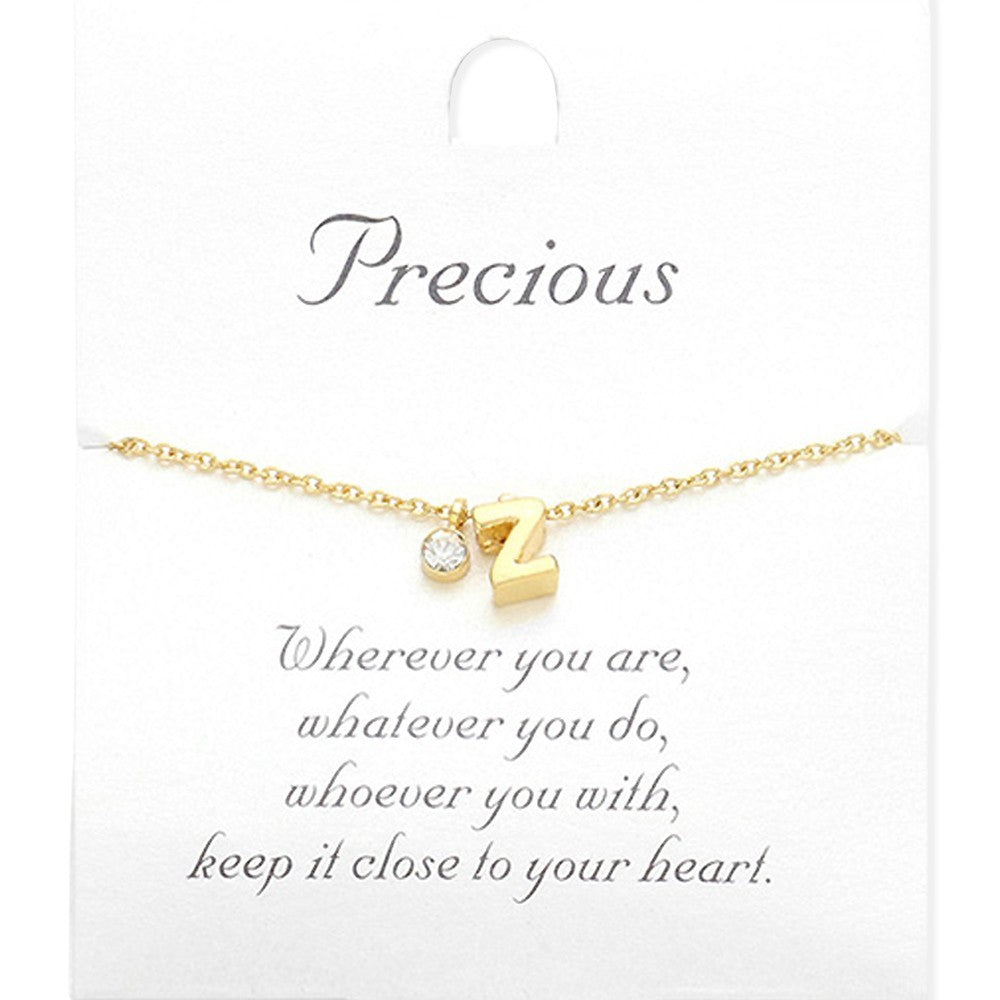 Initial 'Z' Gold Tone Pendant Necklace Crystal Accent Charm Best Friend Gift