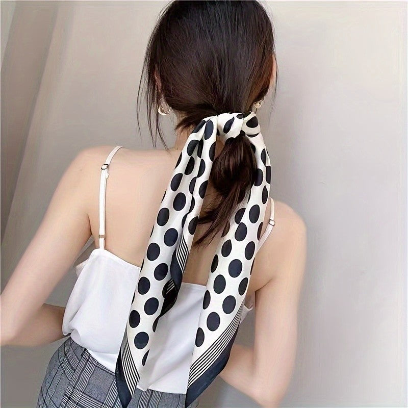 Elegant Black & White Polka Dot Satin Square Scarf   27 Inch Silky Feel Scarvves