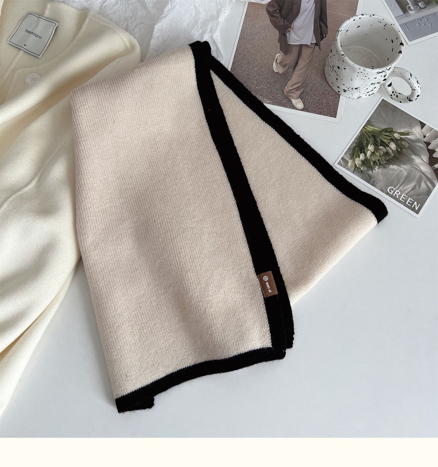 2-Pack! Reversible Chunky Knit Scarf Set  Black & Cream Wraps and Scarves Unisex