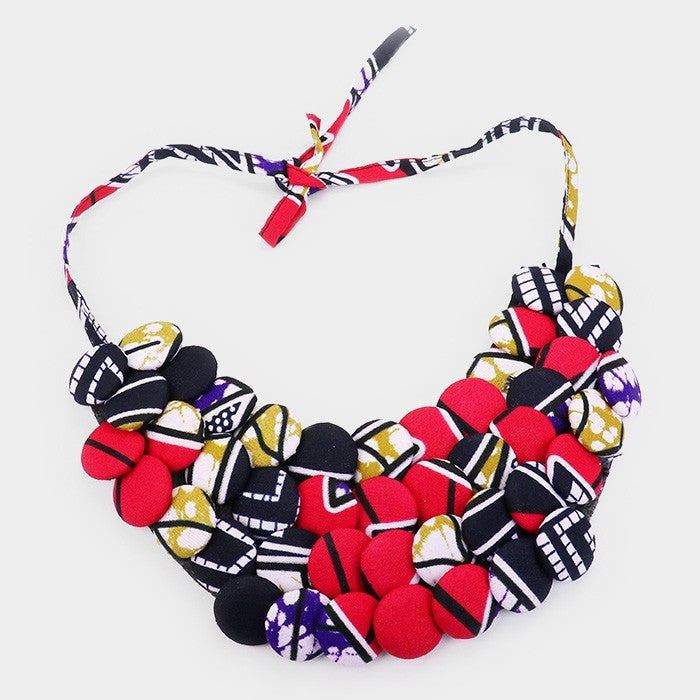 African Print Fabric Button Statement Necklace – Colorful Collar Necklace