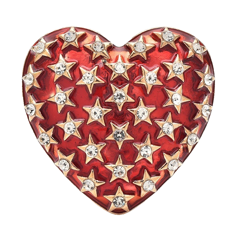 2PCS Red Blue Rhinestone Heart Brooches Pins Set Enamel Star Love Jewelry Gift