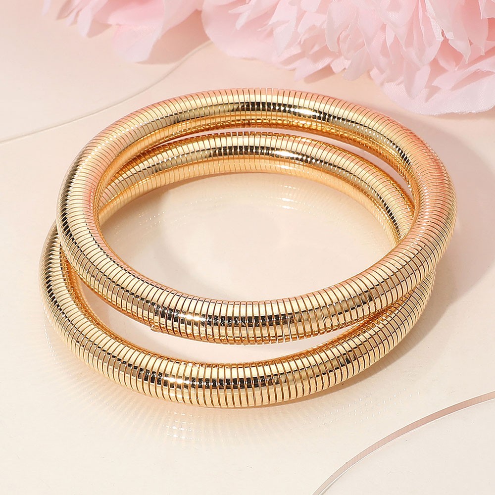 Set of 2 Gold Tone Coil Bangle Bracelets Flexible Spring Snake Chain Jewelry