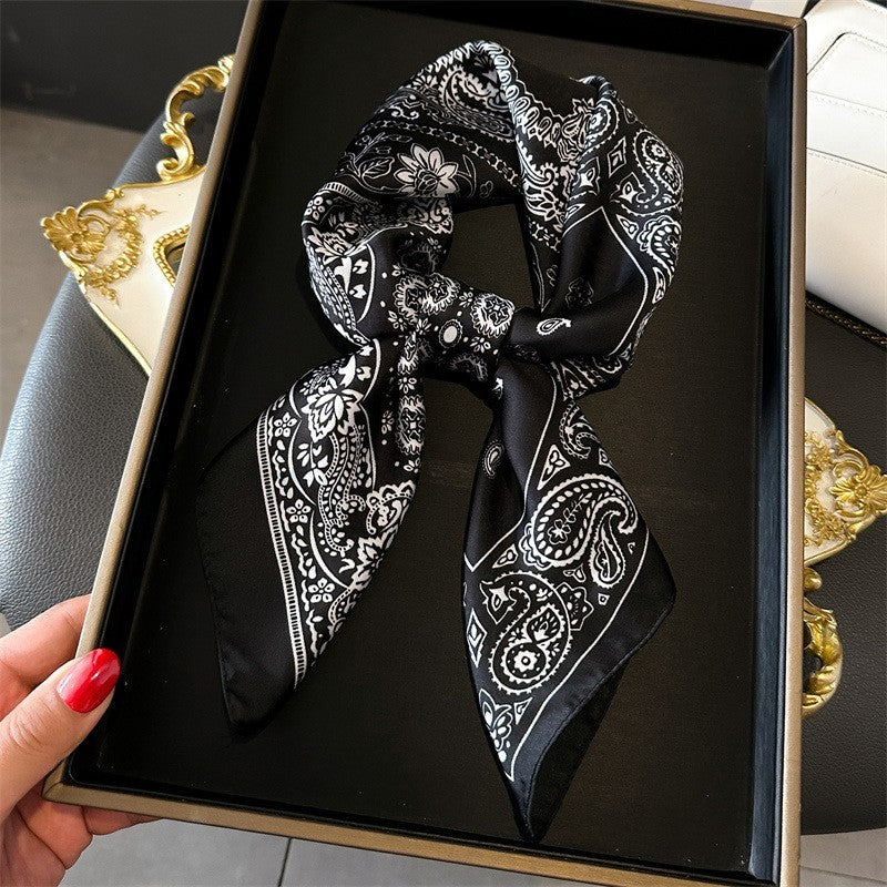 2pc Paisley Bandana Scarf Set Black & Red Women's Satin Silky Neckerchief