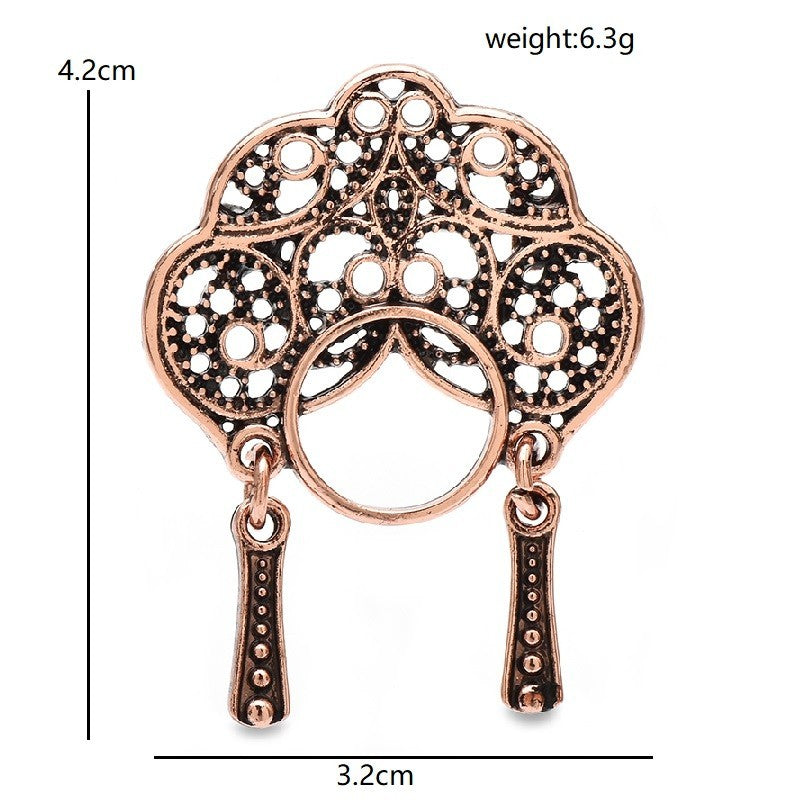 2pcs Chinese Opera Character Brooch Set Gold and Silver Eyeglass Holder Pin