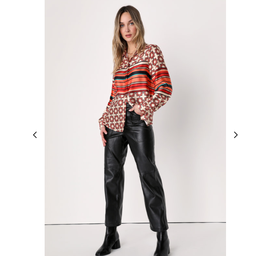 Getting in the Groove Ivory Striped Geo Print Button Up Top Small  for Women 