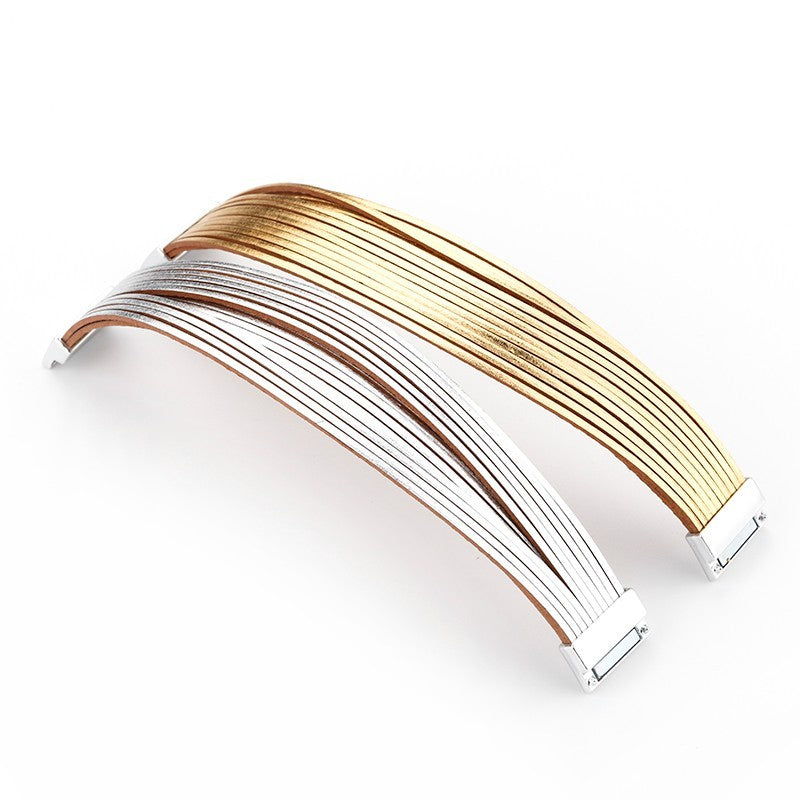 2pcs Gold Silver Multi-Layer Magnetic Clasp Bracelet Set