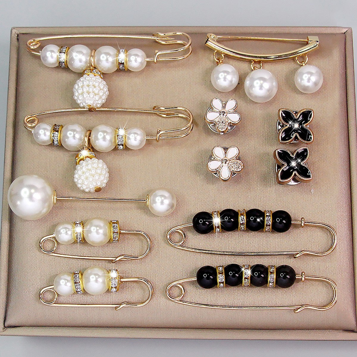 12pcs Faux Pearl Brooch Pin Set Waist Extender Safety Pins for Women