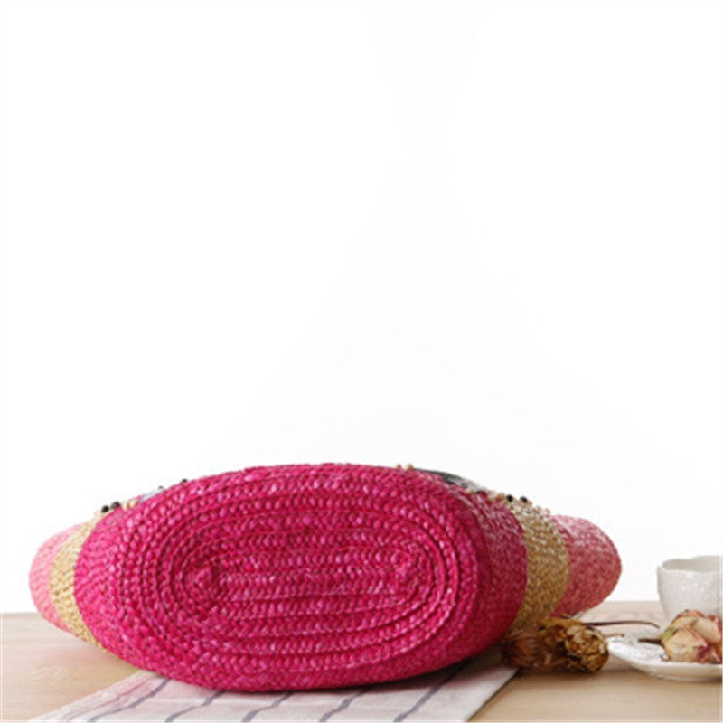 Boho Starfish Embroidered Straw Woven Bag Beaded Summer Tote Shoulder Handbag