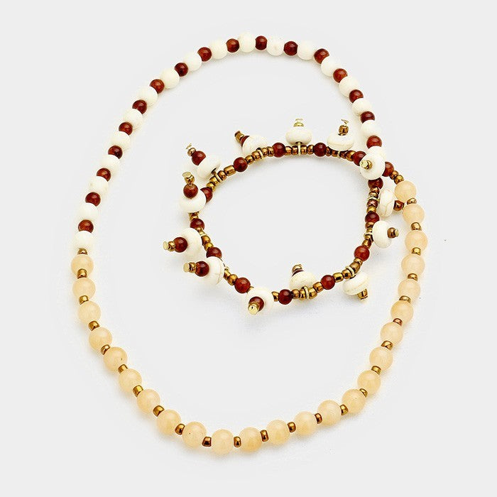 Stretch Coil Bracelet Necklace Beaded Multi Strand Jewelry White Peach Gold Red