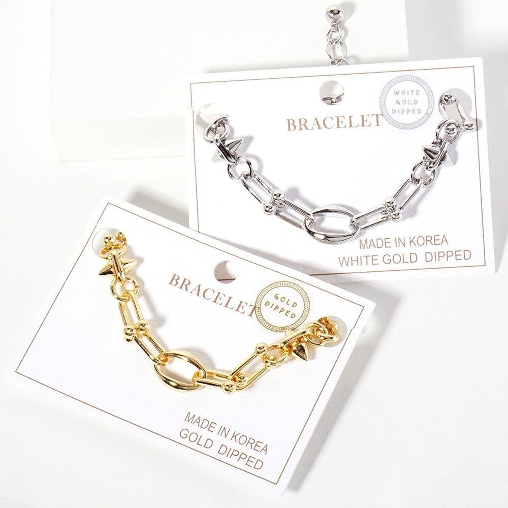 2PCS Chunky Gold and Silver Tone Link Chain Bracelets for Women