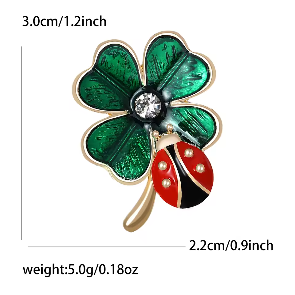 Enamel Ladybug Four Leaf Clover Brooches for Women Banquet Jewellery