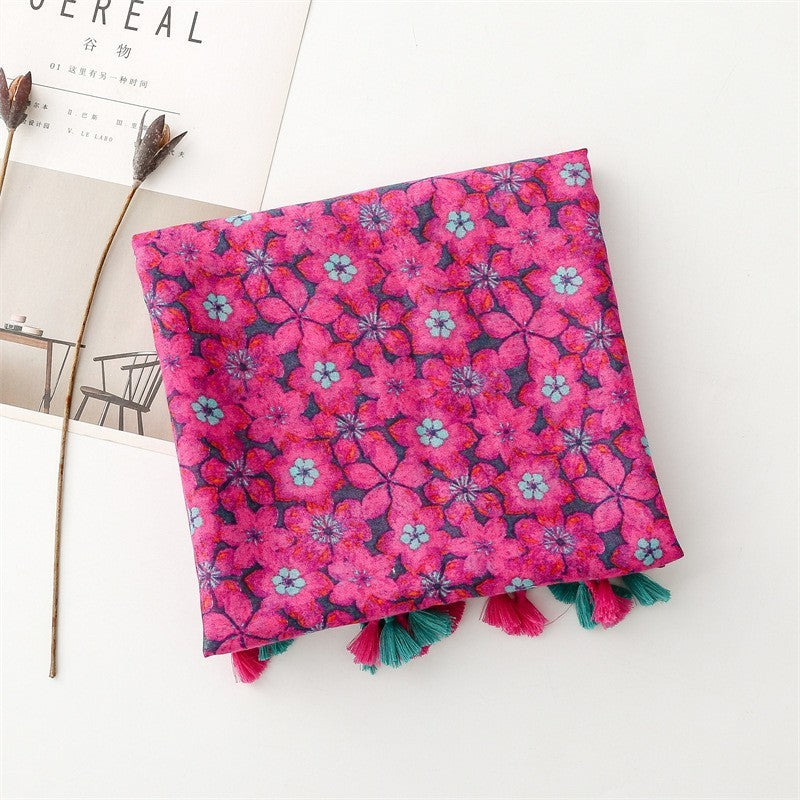 Women's Oversized Floral Print Tassel Scarf for Women Spring Pattern Scarves