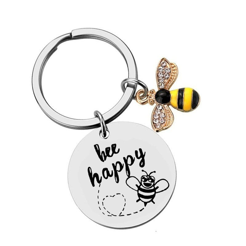 3PCS "Bee Happy" Keychain Gift Set with Bee Charm & Rhinestones