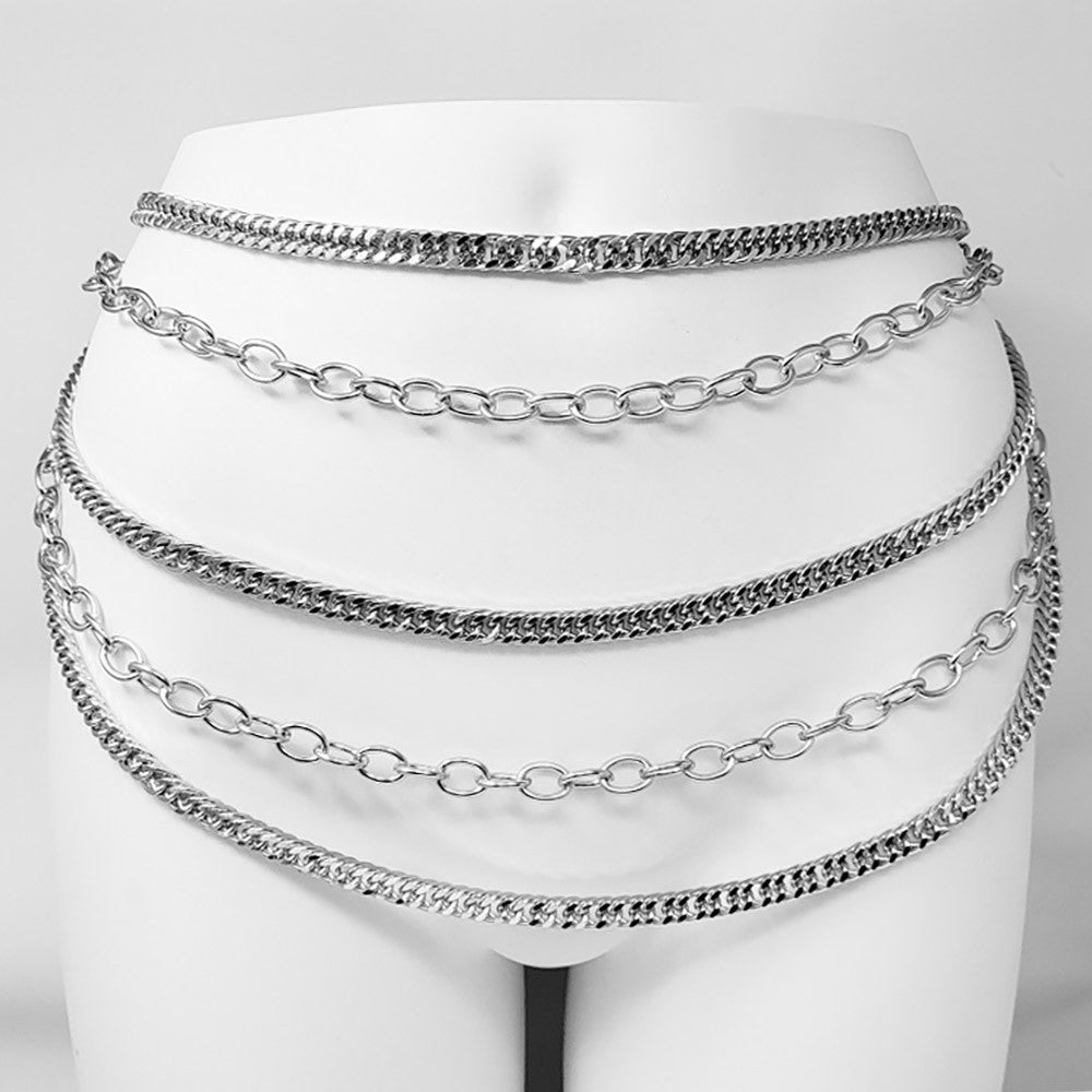 2pcs Gold & Silver Multi Layered Metal Chain Waist Belts for Women Adjustable