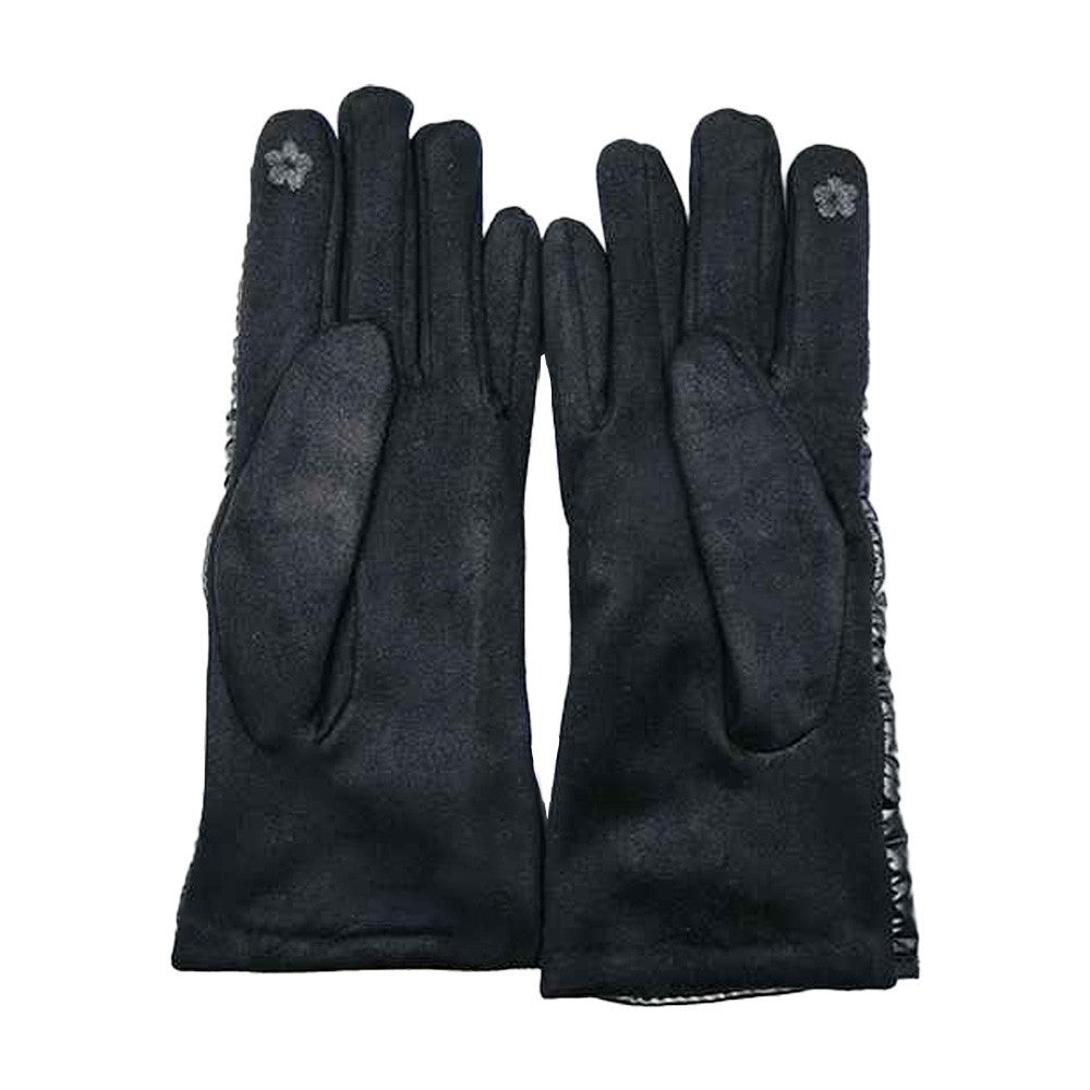 Women's Black Puffer Quilted Smart Touch Screen Gloves for Fall and Winter